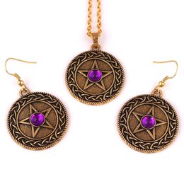 Fashion Gold Colour Knot PENTACLE Pendant Solid Background Pentagram Rhinestone Choice Necklace Earring Set Jewelry1589304