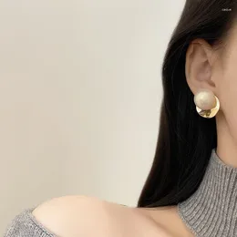 Stud Earrings Elegant Gold Color Geometric Round Metal For Woman Gift Imitation Pearl Women's Fashion Jewelry