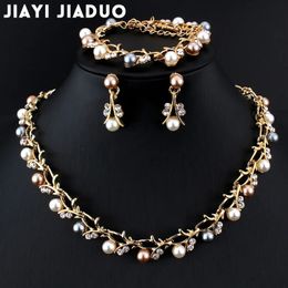 Jiayijiaduo Imitation Pearl Wedding Necklace Earring Sets Bridal Jewellery for Women Elegant Party Gift Fashion Costume 240220