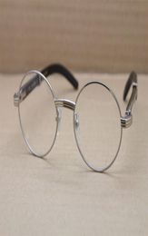 Highend Glasses New Round Metal Eyeglasses frames 7550178 Black Mix White Buffalo Horn Glasses Size5722140 mm3032124