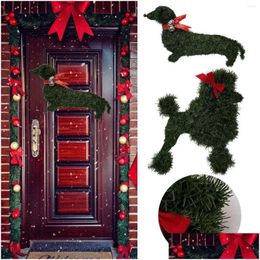 Decorative Flowers & Wreaths Decorative Flowers Sau Dog Wreath Artificial Branches Green Leaves Garland For Front Door Seasonal Christ Dhqtb