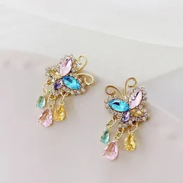 Dangle Earrings 2024 Korean Exquisite Multicolour Crystal Butterfly Drop Versatile Fashion Fresh Women Jewellery Girl's