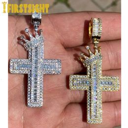 Iced Out Bling Cross Pendant Necklace Gold Silver Colour Cubic Zirconia Charm For Women Men Hip Hop Jewellery 240226