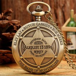 Bronze August 13 1896 State Design Men Women Quartz Analogue Pocket Watch Necklace Chain with Arabic Number Dial reloj de bolsillo318M