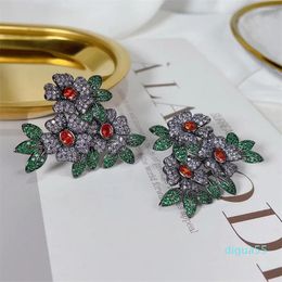 Stud Earrings Charm Bride Big Flower Paved Full Zirconia Women Wedding Jewellery Handmade Copper Earring Fashion