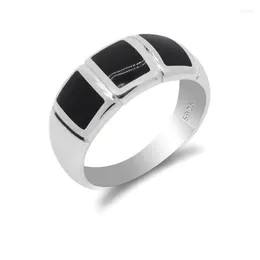 Cluster Rings Black Enamel 925 Sterling Silver Ring For Men Women Middle East Simple Design Turkish Handmade Finger Jewelry