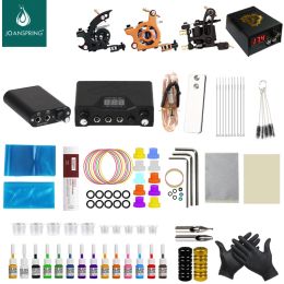 Dryers Complete Tattoo Kit Tattoo Hine Power Supply Tattoo Set Grips Needles Tips Coils Guns Black Inks Pigment Set for Beginners