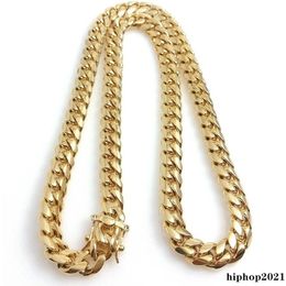 10mm 12mm 14mm Miami Cuban Link Chains Mens 14K Gold Plated Chains High Polished Punk Curb Stainless Steel Hip Hop Jewelry267a
