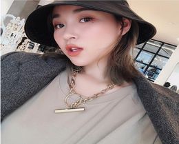 New Vintage T band chokers necklaces for women Gold chain necklace femme Metal Circle Pendant necklace Chunky necklace jewelry3900615