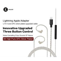 Accessories JCALLY LT4 Lightning Silver Upgrade Cable 4 strand 5N oxygenfree copper OFC wire with microphone for iphone iOS KZ EDX ZSN PRO
