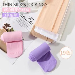 Women Socks 3pcs Ladies 2024 Design Beautiful 80d Velvet Candy Colour Stockings Breathable Anti Stripping Silk Pantyhose Wholesale