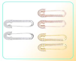 Moonmory France 100 925 Sterling Silver Safety Pin Earring Three Color Style One Side Zircon Right Left 2106164196883