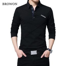 BROWON T Shirt Men Long Tshirt Turndown Stripe Designer Slim Fit Loose Casual Cotton Male Plus Size 240219