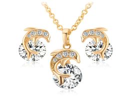 Kids Jewelry Sets 18K Yellow Gold Plated Crystals CZ Cluster Cute Dolphin Stud Earrings 18quot Chain Pendant Necklace for Childr2457818