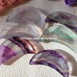 Small Rainbow Fluorite Crescent Moon Bowl Hand Carved Natural Quartz Gemstone Dish Metaphysical Crystals for Witchy, Pagan Home Decor, Gift, Offering, Altar, Jewellery