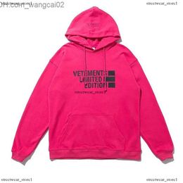 Men's Hoodies Vetements Hoodie 2023Fw Washed Pink Vetements Hoodie Vetements T Shirt Men Women Nothing I Just Got Lucky Vintage Hooded Oversized VET Pullover 968