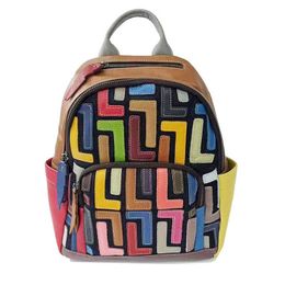 Fashion Women's Bag Colourful Splicing Shoulder Backpack Retro Casual Women's Bag 030124a
