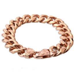 Xmas Gift Fashion 12 15MM Stainless Steel Rose Gold Colour Cuban Curb Chain Mens Womens Bracelet Bangle Jewellery 7 -11 Ha290f