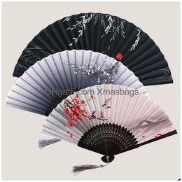Chinese Style Products Japanese Silk Folding Fan Wooden Shank Classical Dance High Quality Tassel Elegent Female Home Decoration Dro Dhqex