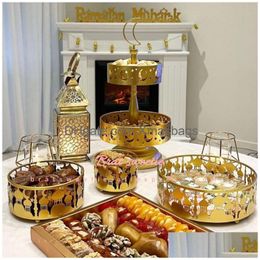 Other Event Party Supplies Ramadan Kareem Candy Dessert Cake Stand Muslim Festival Eid Mubarak Dinner Plate Tray Iron Moon Star Ho Dhjua