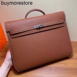 Handmade Business briefcase 38cm Genuine Leather Men Briefcase Genuine 36cm men totes fully quality luxury bag quality italy togo wax stitching blue bl