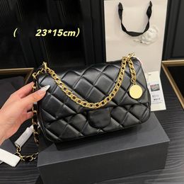 23S Womens Coin Gold Chain Sqaure Bags Lambskin Classic Mini Flap Quilted Golden Metal Hardware Matelasse Chain Crossbody Shoulder Handbags 6 Colors 23x15cm