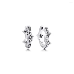 Hoop Earrings Crescent Moon & Stars Beaded 925 Sterling Silver Jewellery