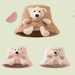 Winter Warm Bucket Hat 3D Stuffed Teddy Bear Wide Brim Autumn Plush Fisherman Hat for Adults Children Cute Bear Basin Hat 240221