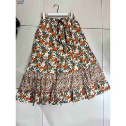 Luxurious Women Skirt Clothing for Ladies Summer High Quality Belted Flower Printing Big Swing Long Fashion Overskirt