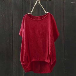 Women's T Shirts Lady Linen T-Shirt Solid Casual Loose Asymmetrical Tops Tee Shirt Blouse Oversized Vintage Y2k For Women Pullovers