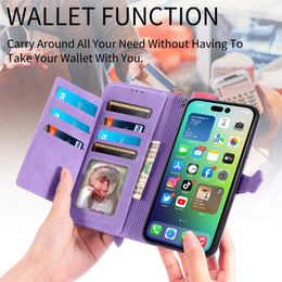 For Iphone15Pro Phone Case Iphone Cover Protective Case Apple 14 Phone Luxury Clamshell Holster Zipper Wallet Card Leather Case Samsung S24