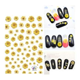 Stickers Decals Nail Sunflower 3D For Nails Small Fresh Yellow Flower Sticker Foil Art Decorations Manicure Accessories Drop Delivery Otpxe