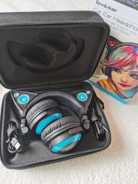 Headphones Original Brookstone Axent Wear 1S Blue Cat Ear Headphone Comics Style Two Dimensions LED Luminescence Game Headset for Girl