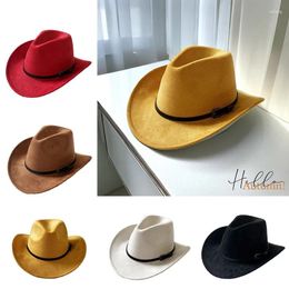 Berets Classic Western Cowboy Hat Suede Men Women Black Jazz Roll Up Brim Wide Fashion Coloured Winter Autumn Sombrero Hombre