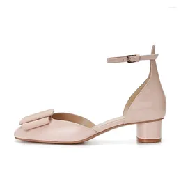 Dress Shoes Summer Women Sandals Sweety Cosy Solid Colour Square Buckle Ankle Strap Zapatos Para Mujere Pink Toe Round Heels