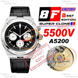 8F Overseas 5500V A5200 Automatic Chronograph Mens Watch 42.5mm Steel Case White Stick Dial Black Leather Strap Super Edition Watches Puretimewatch Reloj Hombre