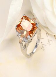 Wedding Rings Classic Big Champagne CZ Stone Ring Large Single Orange Crystal Cut Luxury Plata Colour Women Jewelry1056923