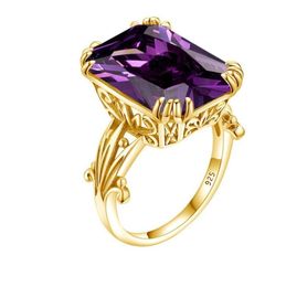 Simulated Natural Amethyst Ring For Women Gemstones 14K Gold Shiny Wedding Rings Real 925 Sterling Silver Fine Jewelry4735253