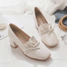 Dress Shoes Pumps High Heels For Woman 2024 Women's Summer Footwear On Heeled Moccasins Square Toe White Slip Non Shoe Fashion Stylish