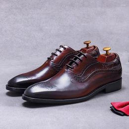 Dress Shoes British Men Genuine Leather Shoe High Quality Oxford Lace Up Handmade Brogue Office Business Formal Black