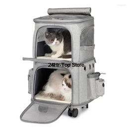Cat Carriers Portable Carrier Double Rain Cover Outdoor Lightweight Men Travel Ventilation 4 Wheels Kattenmand Pet Supplies