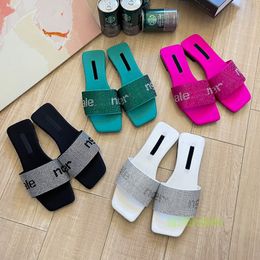 Designer rhinestone flats bling flip-flops bottom slippers women summer fashion luxury square head open toe sandals