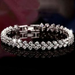 Luxury Austria Shining Crystal Tennis Bracelets Genuine 925 Sterling Silver Charms Zircon Bling Diamond Roman Link Bracelet Bangle284K