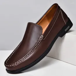 Casual Shoes Business Classic Brown Leather Men's Low Heel Loafers Comfortable And Breathable Wedding