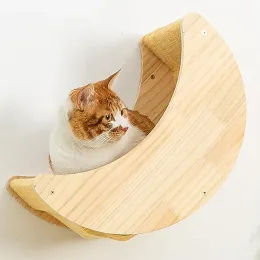 Scratchers Wall Mounted Cat Hammock Moon Shaped Wooden Ladder Scratching Post Wall Pet Furniture for Cat Playing and Sleeping