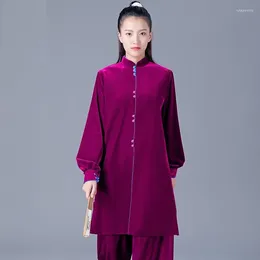 Ethnic Clothing Women Velvet Thickened Warm Tai Chi Suit Martial Art Uniform Morning Exercise Taiji Wushu Winter T2546