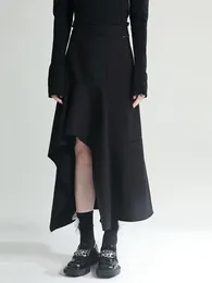 Skirts Long Skirt High Waist Black Irregular Hem Slit Ruffles Casual Half-body Women Fashion Tide Spring Autumn Clothing 20