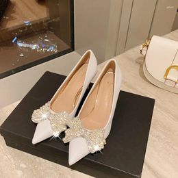 Dress Shoes 6cm 8cm Shallow Sweet Bow Pearl Thin High Heels 2024 Fall White Wedding Bride Elegant Office Party Pumps Women