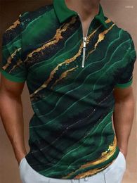 Men's Polos Casual Printed Polo Shirt 3D Zip Up Collar Regular Fit