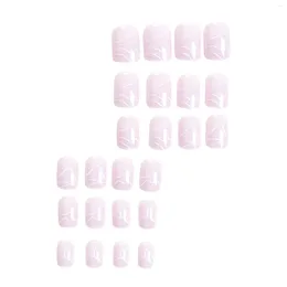 False Nails Short Square Press On Nail White Lines Simple Style Removable Round Tips For Daily Lives Everyday Use